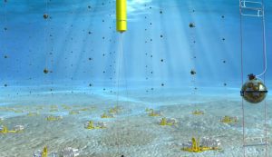 Rappresentazione artistica del telescopio abissale per la rivelazione di neutrini (KM3NeT Edward Berbee/Nikhef foto)