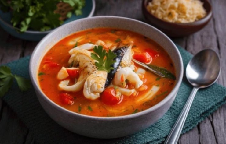 Servire una zuppa di pesce