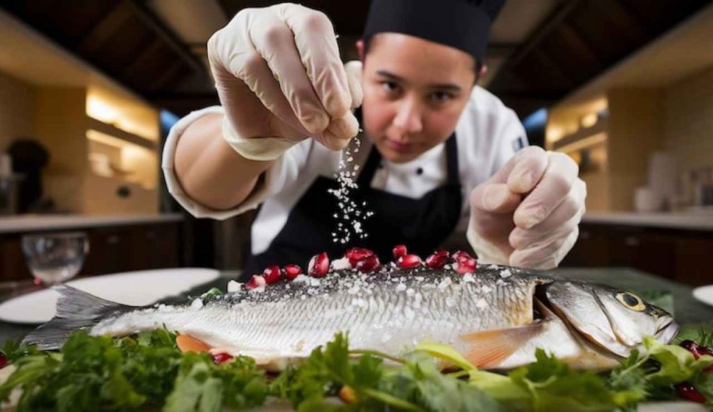 Donna che cucina pesce